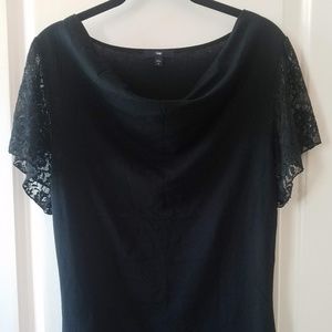 Gap Black Cowl Neck Blouse with Lace Sleeves